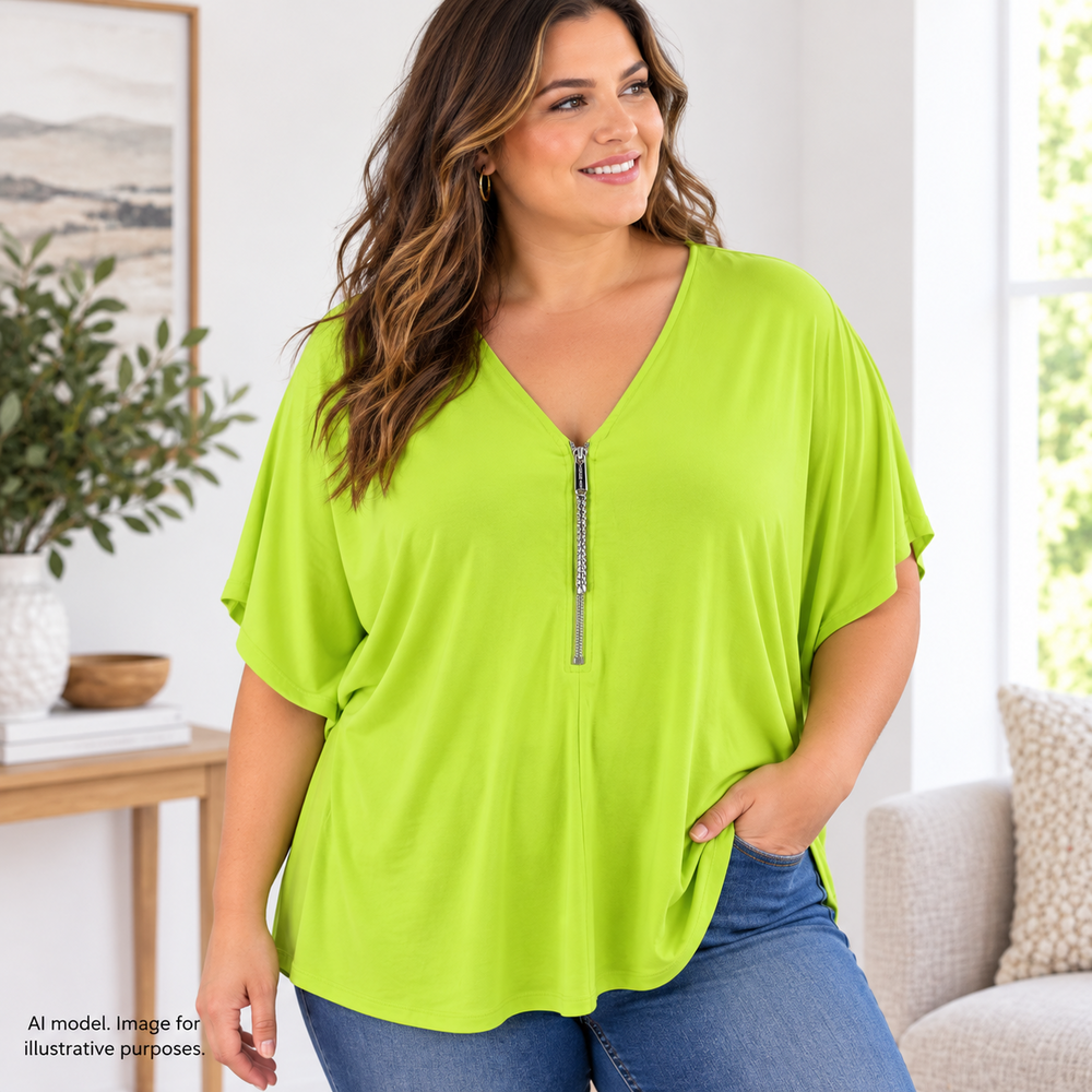 Michael Kors Shirt Women 3X Lime Green Zip Front Dolman Sleeve Top Stretchy TAGS